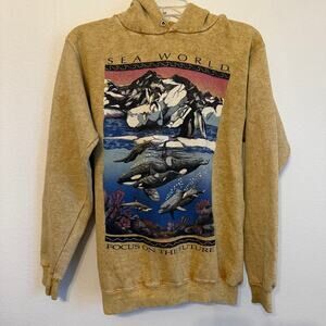 Vintage Tultex Seaworld Orca Killer Whales Hoodie Sweater 90s Overdye Rare S